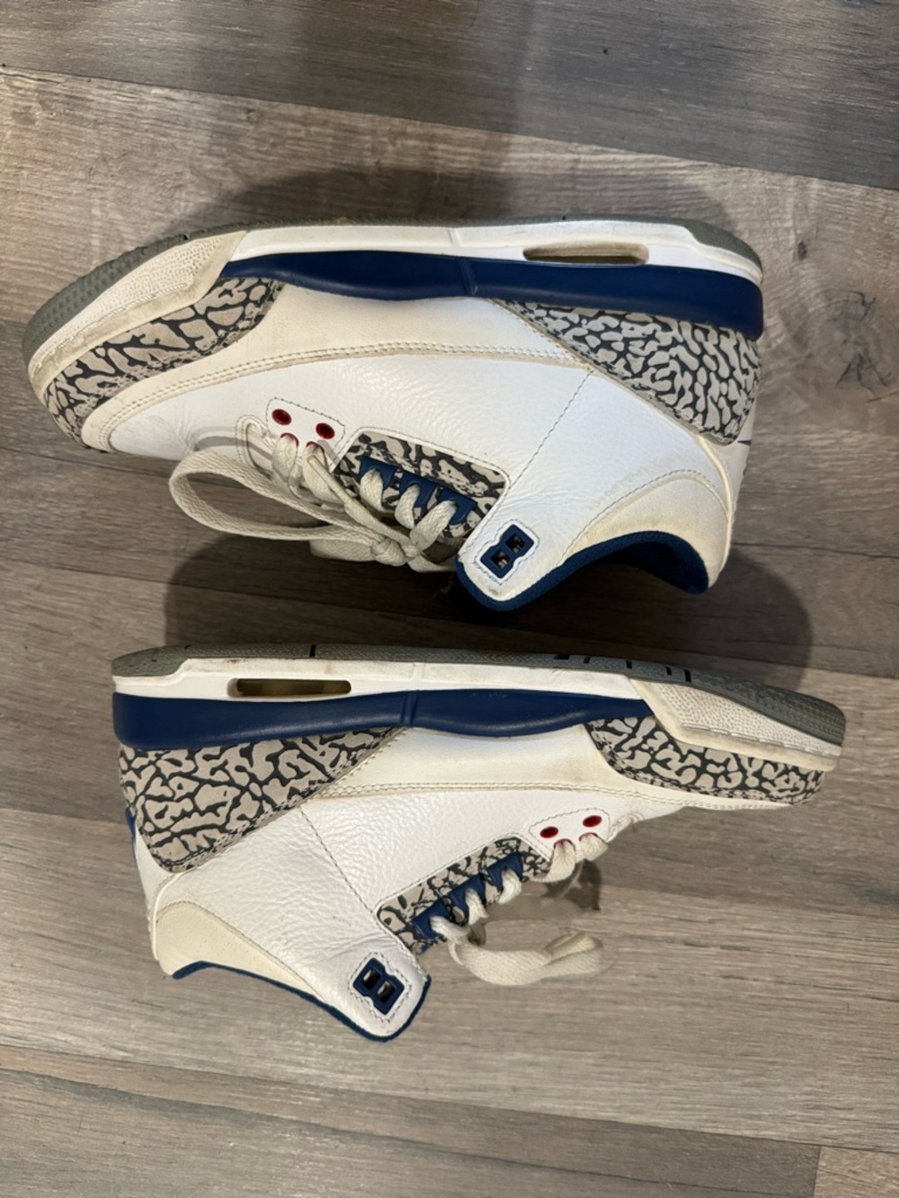 Jordan White Sneakers with Blue and Red Accents and Elephant Print